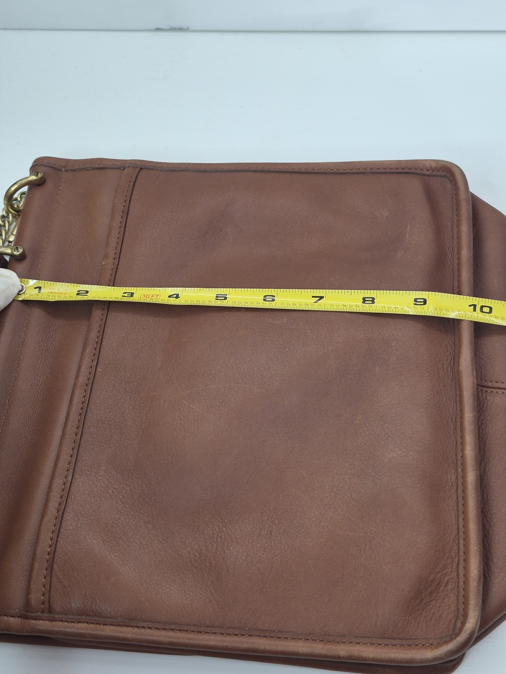 Coach Brown Leather Top-Handle Satchel with Gold Chain Strap - Picture 8 of 9